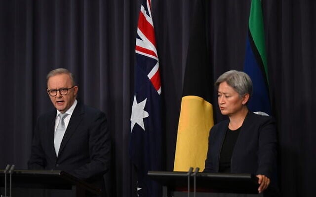 Prime Minister Anthony Albanese and Foreign Minister Penny Wong speak at a press conference at Parliament House in Canberra, Monday, June 23, 2025. Photo: AAP Image/Lukas Coch. Prime Minister Anthony Albanese and Foreign Minister Penny Wong speak at a press conference at Parliament House in Canberra, Monday, June 23, 2025. Photo: AAP Image/Lukas Coch.