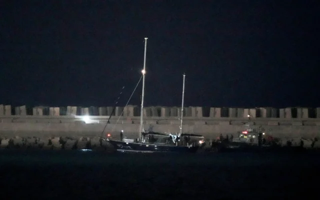The boat Madleen, on which pro-Palestinian, anti-Israel activists attempted to break Israel's naval blockade of Gaza, seen under escort of Israeli naval forces as it enter Ashdod Port in southern Israel after being intercepted by Israeli forces, June 9, 2025. (AP Photo/Leo Correa) The boat Madleen, on which pro-Palestinian, anti-Israel activists attempted to break Israel's naval blockade of Gaza, seen under escort of Israeli naval forces as it enter Ashdod Port in southern Israel after being intercepted by Israeli forces, June 9, 2025. (AP Photo/Leo Correa)