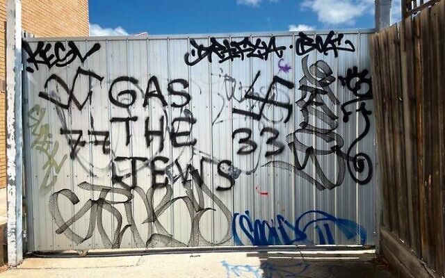 A Jewish-owned business in Melbourne defaced with antisemitic graffiti
this year. A Jewish-owned business in Melbourne defaced with antisemitic graffiti
this year.