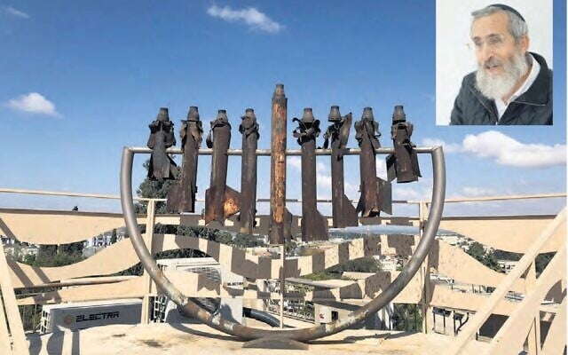 The Menorah of rocket casings that adorns the Sderot Hesder yeshivah. Inset: Rabbi Fendel. Photos: friendsofsderot.org The Menorah of rocket casings that adorns the Sderot Hesder yeshivah. Inset: Rabbi Fendel. Photos: friendsofsderot.org