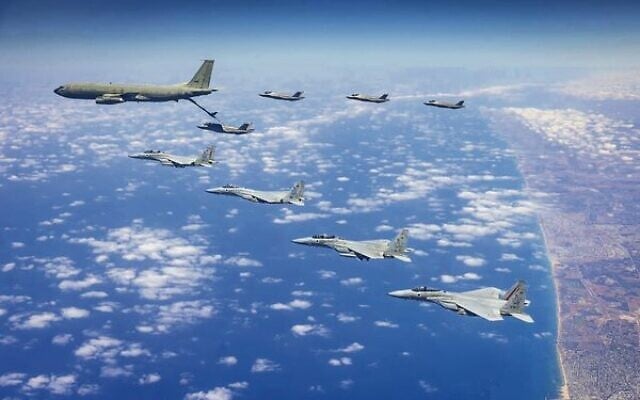 Israeli planes carry out a drill off the coast of Israel, August 15, 2024. Photo: IDF Israeli planes carry out a drill off the coast of Israel, August 15, 2024. Photo: IDF