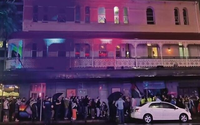 The mob protest outside The Wickham. Photo: Screenshot The mob protest outside The Wickham. Photo: Screenshot