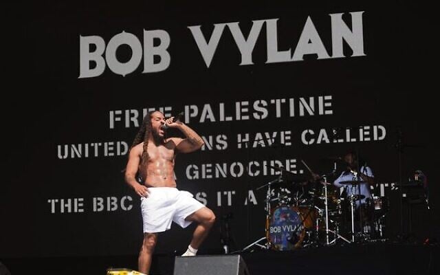 The Bob Vylan duo performs at the Glastonbury Festival in Somerset. England. Photo: Yui Mok/AP The Bob Vylan duo performs at the Glastonbury Festival in Somerset. England. Photo: Yui Mok/AP