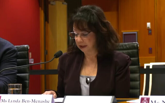 National Council of Jewish Women Australia (NCJWA) president Lynda Ben-Menashe addresses the parliamentary inquiry into antisemitism. National Council of Jewish Women Australia (NCJWA) president Lynda Ben-Menashe addresses the parliamentary inquiry into antisemitism.