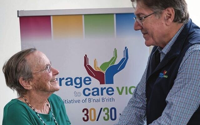 Courage to Care Victoria CEO Mike Zervos with survivor speaker Sarah Sahroni. Courage to Care Victoria CEO Mike Zervos with survivor speaker Sarah Sahroni.