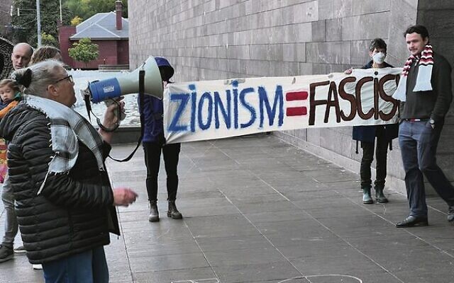 Demonstrators targeting the Gandel family at the NGV. Photo: Bruce Hill Demonstrators targeting the Gandel family at the NGV. Photo: Bruce Hill