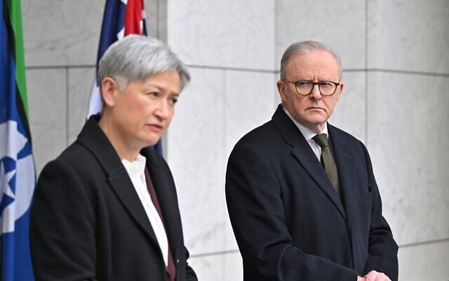 Foreign Affairs Minister Penny Wong and Prime Minister Anthony Albanese announcing on Monday that Australia will recognise a Palestinian state at UN general assembly. Photo: AAP Image/Mick Tsikas Foreign Affairs Minister Penny Wong and Prime Minister Anthony Albanese announcing on Monday that Australia will recognise a Palestinian state at UN general assembly. Photo: AAP Image/Mick Tsikas