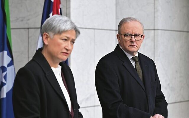 Foreign Affairs Minister Penny Wong and Prime Minister Anthony Albanese announcing on Monday that Australia will recognise a Palestinian state at UN general assembly. Photo: AAP Image/Mick Tsikas Foreign Affairs Minister Penny Wong and Prime Minister Anthony Albanese announcing on Monday that Australia will recognise a Palestinian state at UN general assembly. Photo: AAP Image/Mick Tsikas