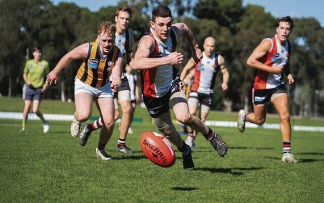 Vice-captain Eitan Potash leads a chase for the ball for AJAX in their VAFA men's premier thirds preliminary final win.
Photo: Yaakov Frenkel
Photography Vice-captain Eitan Potash leads a chase for the ball for AJAX in their VAFA men's premier thirds preliminary final win.
Photo: Yaakov Frenkel
Photography