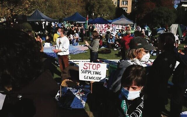 The pro-Palestinian/anti-Israel encampment at the University of Melbourne in May 2024. Photo: Peter Haskin The pro-Palestinian/anti-Israel encampment at the University of Melbourne in May 2024. Photo: Peter Haskin