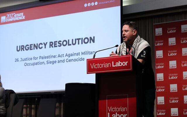 A debate on an anti-Israel motion at the Victorian Labor State Conference earlier this month. Photo: AAP Image/Con Chronis. A debate on an anti-Israel motion at the Victorian Labor State Conference earlier this month. Photo: AAP Image/Con Chronis.