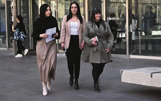 From left: Nicole Meyer, Elly Sapper and Dassi Erlich leave the Victorian County Courts after Malka Leifer was sentenced to 15 years in jail.
Photo: AAP Image/Joel Carrett From left: Nicole Meyer, Elly Sapper and Dassi Erlich leave the Victorian County Courts after Malka Leifer was sentenced to 15 years in jail.
Photo: AAP Image/Joel Carrett