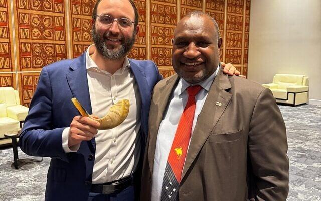 Rabbi Daniel Rabin meeting with Papua New Guinea Prime Minister James Marape at Parliament House in Port Moresby. Photo: Facebook. Rabbi Daniel Rabin meeting with Papua New Guinea Prime Minister James Marape at Parliament House in Port Moresby. Photo: Facebook.
