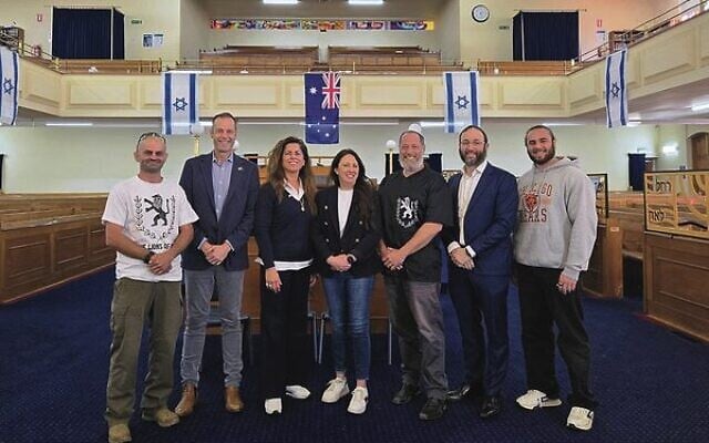 From left: Ya'acov Travitz, Tamir Aloni, Hani Hanam Papalia, Senator Leah Blyth, Isaac Balbin, Rabbi Daniel Rabin, Joshua Kelman. From left: Ya'acov Travitz, Tamir Aloni, Hani Hanam Papalia, Senator Leah Blyth, Isaac Balbin, Rabbi Daniel Rabin, Joshua Kelman.