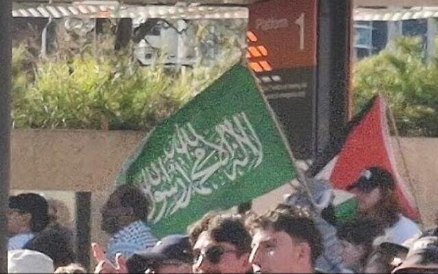 The Hamas flag at the Brisbane protest. Photo: X The Hamas flag at the Brisbane protest. Photo: X