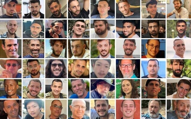 The 48 hostages held in Gaza: First row, from left: Rom Braslavski, Gali Berman, Ziv Berman, Elkana Bohbot, Matan Angrest, Avinatan Or, Yosef-Haim Ohana, Alon Ohel. Second row, from left: Eitan Mor, Segev Kalfon, Nimrod Cohen, Maxim Herkin, Eitan Horn, Evyatar David, Guy Gilboa-Dalal, Bipin Joshi. Third row, from left: Dror Or, Tamir Adar, Matan Zangauker, Bar Kupershtein, David Cunio, Ariel Cunio, Tamir Nimrodi, Omri Miran. Fourth row, from left: Manny Godard, Sgt. First Class Ran Gvili, Sahar Baruch, Uriel Baruch, Sonthaya Oakkharasri, Ronen Engel, Muhammad Alatrash, Guy Illouz. Fifth row, from left: Joshua Mollel, Sgt. Itay Chen, Col. Asaf Hamami, Tal Chaimi, Aryeh Zalmanovich, Inbar Heiman, Sgt. Oz Daniel, Lt. Hadar Goldin. Bottom row, from left: Yossi Sharabi, Sudthisak Rinthalak, Maj. Lior Rudaeff, Amiram Cooper, Cpt. Daniel Perez, Cpt. Omer Neutra, Eliyahu Margalit, Eitan Levy. (Combo photo by Times of Israel; pictures: Courtesy) The 48 hostages held in Gaza: First row, from left: Rom Braslavski, Gali Berman, Ziv Berman, Elkana Bohbot, Matan Angrest, Avinatan Or, Yosef-Haim Ohana, Alon Ohel. Second row, from left: Eitan Mor, Segev Kalfon, Nimrod Cohen, Maxim Herkin, Eitan Horn, Evyatar David, Guy Gilboa-Dalal, Bipin Joshi. Third row, from left: Dror Or, Tamir Adar, Matan Zangauker, Bar Kupershtein, David Cunio, Ariel Cunio, Tamir Nimrodi, Omri Miran. Fourth row, from left: Manny Godard, Sgt. First Class Ran Gvili, Sahar Baruch, Uriel Baruch, Sonthaya Oakkharasri, Ronen Engel, Muhammad Alatrash, Guy Illouz. Fifth row, from left: Joshua Mollel, Sgt. Itay Chen, Col. Asaf Hamami, Tal Chaimi, Aryeh Zalmanovich, Inbar Heiman, Sgt. Oz Daniel, Lt. Hadar Goldin. Bottom row, from left: Yossi Sharabi, Sudthisak Rinthalak, Maj. Lior Rudaeff, Amiram Cooper, Cpt. Daniel Perez, Cpt. Omer Neutra, Eliyahu Margalit, Eitan Levy. (Combo photo by Times of Israel; pictures: Courtesy)