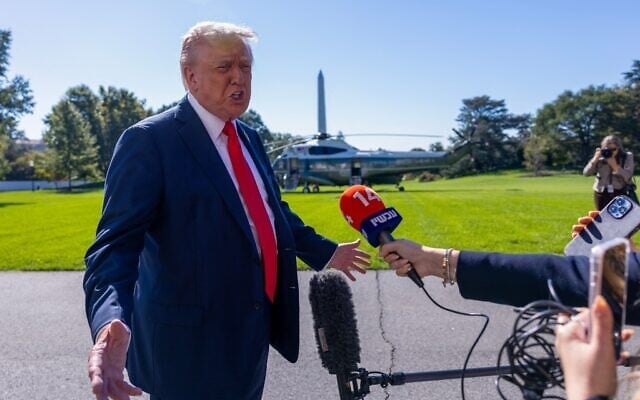 US President Donald Trump talks to the media before heading to Marine One on the south lawn of the White House on October 5, 2025 in Washington, DC. (TASOS KATOPODIS / GETTY IMAGES NORTH AMERICA / Getty Images via AFP) US President Donald Trump talks to the media before heading to Marine One on the south lawn of the White House on October 5, 2025 in Washington, DC. (TASOS KATOPODIS / GETTY IMAGES NORTH AMERICA / Getty Images via AFP)