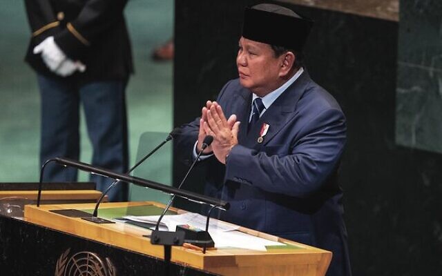 Indonesia's president Prabowo Subianto finishes his address to the 80th session of the UN General Assembly with the word "shalom". Photo: AP Photo/Yuki Iwamura Indonesia's president Prabowo Subianto finishes his address to the 80th session of the UN General Assembly with the word "shalom". Photo: AP Photo/Yuki Iwamura