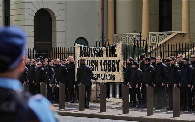 Neo-Nazis outside the NSW Parliament in Sydney. Photo: X Neo-Nazis outside the NSW Parliament in Sydney. Photo: X