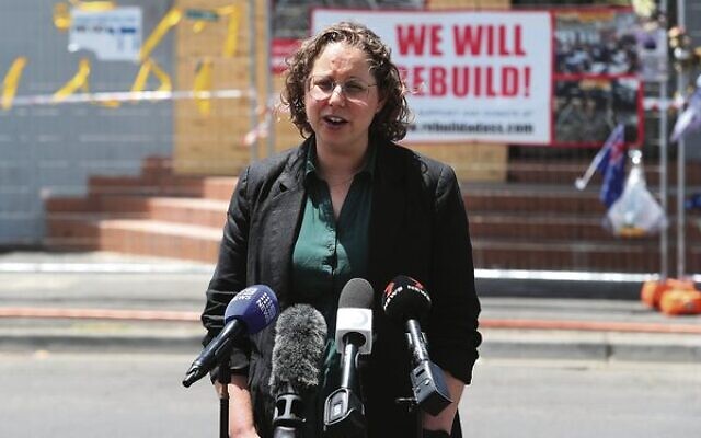 JCCV CEO Naomi Levin speaks after Premier Jacinta Allan's announcement of new laws to curb antisemitism, outside the firebombed Adass Israel Synagogue on December 17, 2024. Photo: Peter Haskin JCCV CEO Naomi Levin speaks after Premier Jacinta Allan's announcement of new laws to curb antisemitism, outside the firebombed Adass Israel Synagogue on December 17, 2024. Photo: Peter Haskin