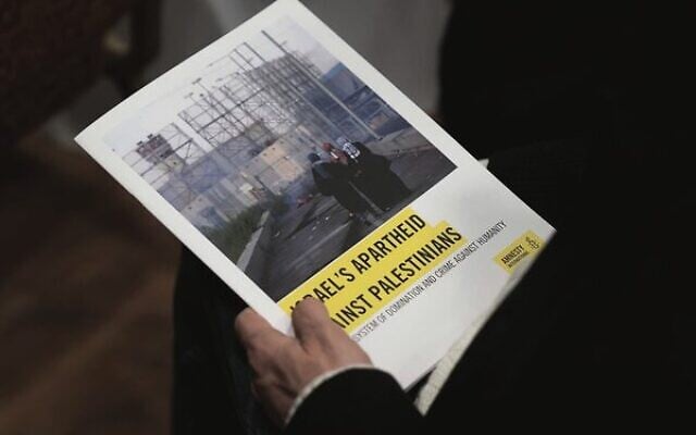 A 2022 anti-Israel Amnesty International report. Photo: Maya Alleruzzo/AP A 2022 anti-Israel Amnesty International report. Photo: Maya Alleruzzo/AP