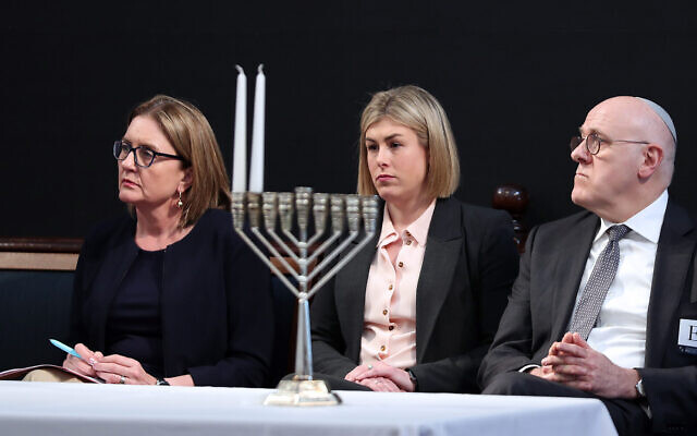 Victorian Premier Jacinta Allan, opposition leader Jess Wilson and Supreme Court judge Ian Waller KC at Tuesday's Chanukah at Parliament event. Photo: Peter Haskin Photography Victorian Premier Jacinta Allan, opposition leader Jess Wilson and Supreme Court judge Ian Waller KC at Tuesday's Chanukah at Parliament event. Photo: Peter Haskin Photography
