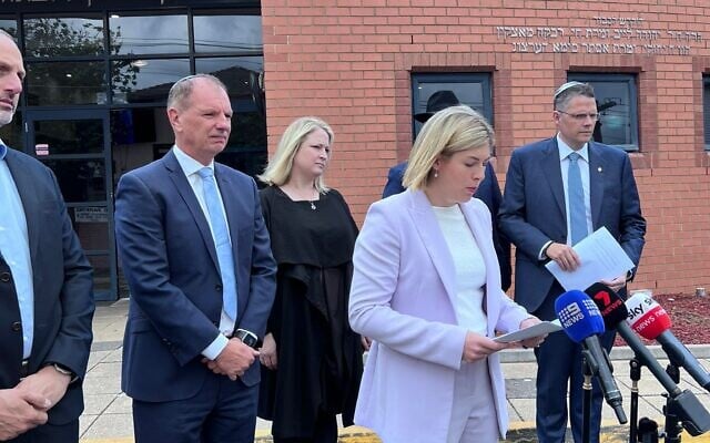 Victorian opposition leader Jess Wilson announcing proposals to combat antisemitism at Yeshivah - Beth Rivkah Colleges. Photo: Bruce Hill. Victorian opposition leader Jess Wilson announcing proposals to combat antisemitism at Yeshivah - Beth Rivkah Colleges. Photo: Bruce Hill.