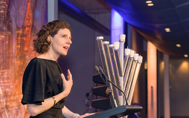 Allegra Spender speaks at Chanukah in the City. Photo: Sam Babus Allegra Spender speaks at Chanukah in the City. Photo: Sam Babus