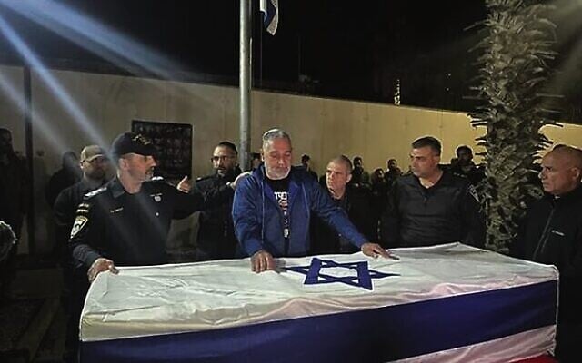 Police chief Daniel Levy (left) and Itzik Gvili (center) at an Israel Police ceremony for Gvili's slain hostage son, police Master Sgt. Ran Gvili, at the IDF's Nahal Base, on January 26, 2026. Photo: Times of Israel. Police chief Daniel Levy (left) and Itzik Gvili (center) at an Israel Police ceremony for Gvili's slain hostage son, police Master Sgt. Ran Gvili, at the IDF's Nahal Base, on January 26, 2026. Photo: Times of Israel.