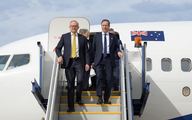 Israeli President Isaac Herzog (right) and Prime Minister Anthony Albanese arrives in Canberra. Photo: Israeli Embassy Israeli President Isaac Herzog (right) and Prime Minister Anthony Albanese arrives in Canberra. Photo: Israeli Embassy