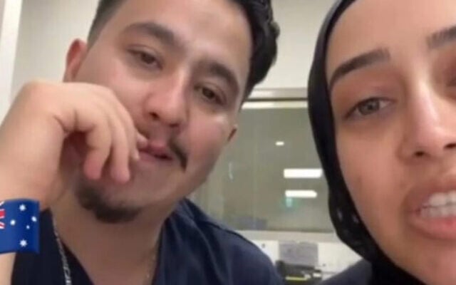 Ahmad Rashad Nadir and Sarah Abu Lebdeh threatened violence against Israeli patients. Photo: Screenshot Ahmad Rashad Nadir and Sarah Abu Lebdeh threatened violence against Israeli patients. Photo: Screenshot
