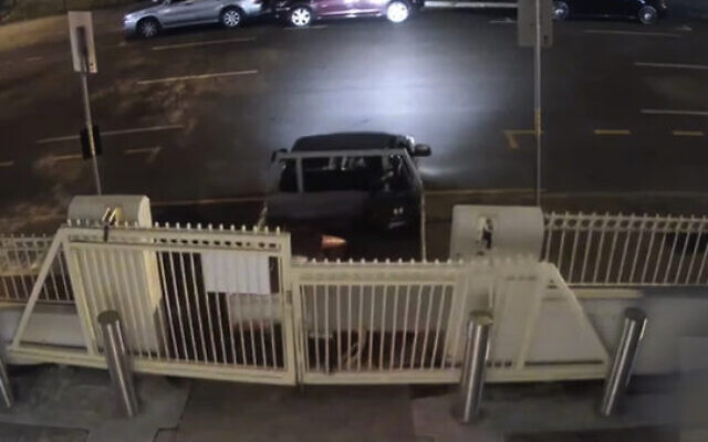 Security footage of the ramming attack. Security footage of the ramming attack.