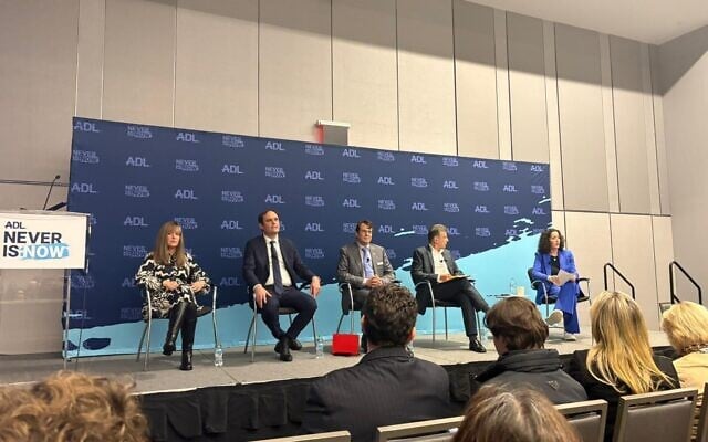 Daniel Aghion (centre) at the ADL summit in New York. Photo: Facebook Daniel Aghion (centre) at the ADL summit in New York. Photo: Facebook