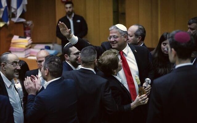 National Security Minister Itamar Ben Gvir celebrates the passing of the death penalty law for terrorists in the Knesset. Photo: Chaim Goldberg/Flash90 National Security Minister Itamar Ben Gvir celebrates the passing of the death penalty law for terrorists in the Knesset. Photo: Chaim Goldberg/Flash90