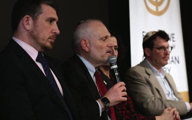 William Daroff with other world Jewish leaders at the Melbourne Holocaust Museum. Photo: Bruce Hill. William Daroff with other world Jewish leaders at the Melbourne Holocaust Museum. Photo: Bruce Hill.
