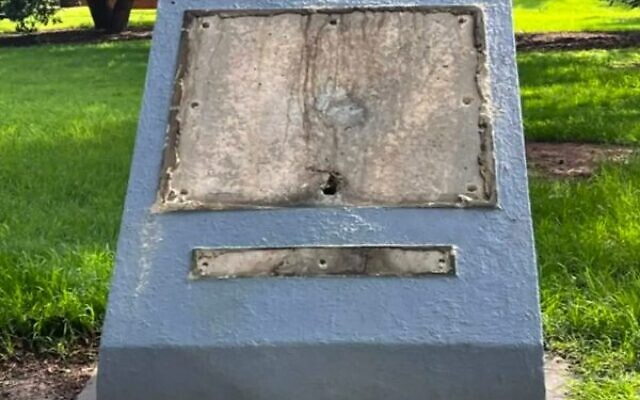 One of the vandalised plaques in Caulfield Park. Photo: Facebook. One of the vandalised plaques in Caulfield Park. Photo: Facebook.