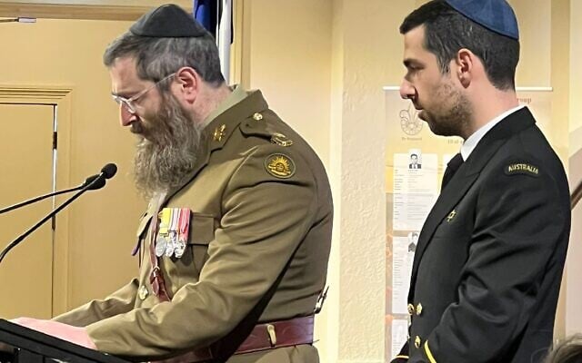 Australian Army Chaplain Rabbi Dovid Gutnick and Royal Australian Navy Chaplain Rabbi Sammy Brygel at the VAJEX service. Photo: Bruce Hill. Australian Army Chaplain Rabbi Dovid Gutnick and Royal Australian Navy Chaplain Rabbi Sammy Brygel at the VAJEX service. Photo: Bruce Hill.