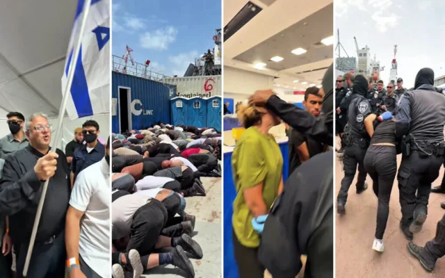 Scenes from a video released by National Security Minister Itamar Ben Gvir showing the minister taunting bound and detained flotilla activists at Ashdod Port on May 20, 2026. (Ben Gvir via X) Scenes from a video released by National Security Minister Itamar Ben Gvir showing the minister taunting bound and detained flotilla activists at Ashdod Port on May 20, 2026. (Ben Gvir via X)