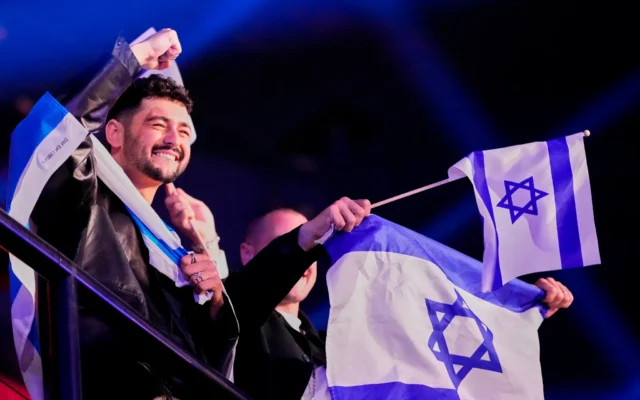 Israel's Noam Bettan celebrates qualifying for the grand final, during the first semifinal of the 70th Eurovision Song Contest in Vienna, Austria, May 12, 2026. (AP/Martin Meissner) Israel's Noam Bettan celebrates qualifying for the grand final, during the first semifinal of the 70th Eurovision Song Contest in Vienna, Austria, May 12, 2026. (AP/Martin Meissner)