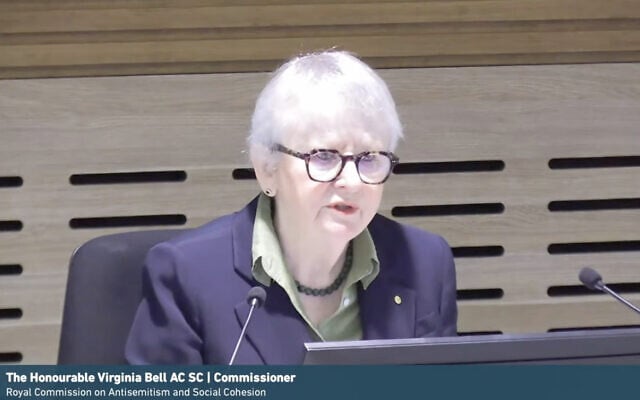Commissioner Virginia Bell opens Monday morning's hearing. Photo: Screenshot/YouTube/Royal Commission on Antisemitism and Social Cohesion Commissioner Virginia Bell opens Monday morning's hearing. Photo: Screenshot/YouTube/Royal Commission on Antisemitism and Social Cohesion