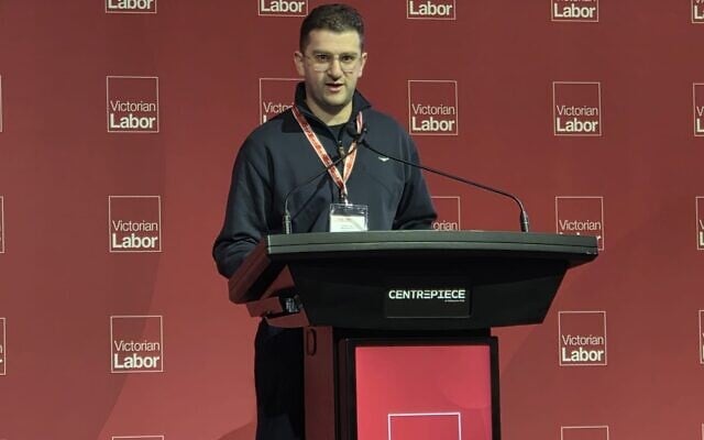 Jewish Labour Party delegate Dean Sherr, speaking at the Victorian Labour Party conference. Jewish Labour Party delegate Dean Sherr, speaking at the Victorian Labour Party conference.