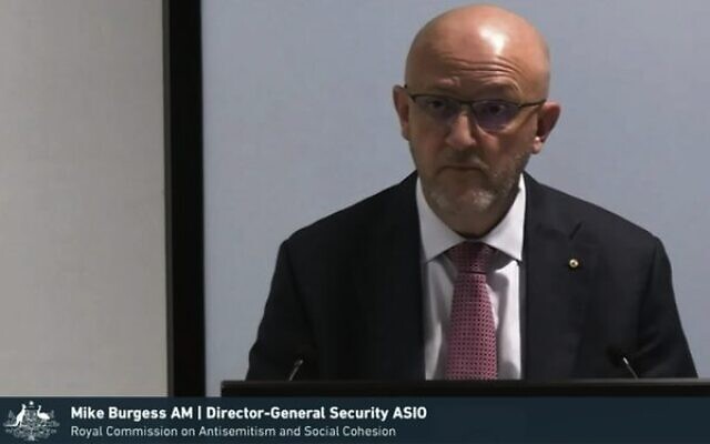 ASIO director-general Mike Burgess providing evidence to the Royal Commission. Photo: Screenshot ASIO director-general Mike Burgess providing evidence to the Royal Commission. Photo: Screenshot