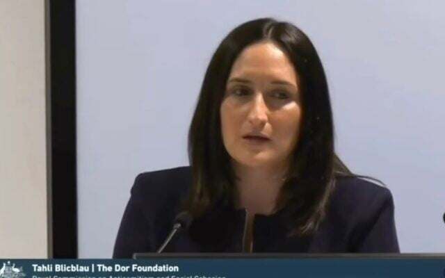 Tali Blicblau, CEO of the Dor Foundation, given evidence at the Royal Commission. Photo: Screenshot. Tali Blicblau, CEO of the Dor Foundation, given evidence at the Royal Commission. Photo: Screenshot.