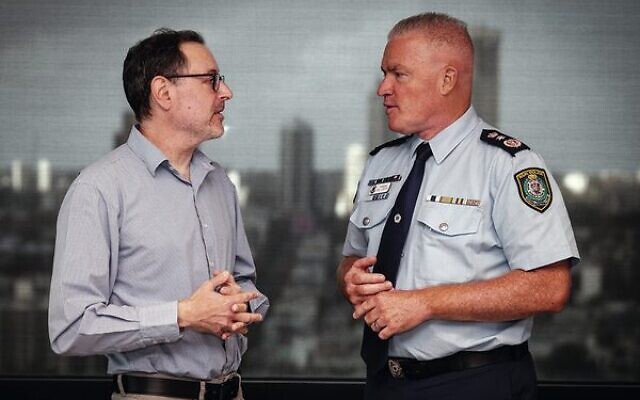 Police Commissioner Mal Lanyon (right) talks to The AJN's Gareth Narunsky. Police Commissioner Mal Lanyon (right) talks to The AJN's Gareth Narunsky.