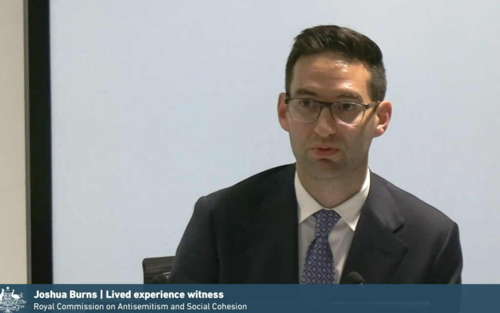 MP Josh Burns at the Royal Commission on Antisemitism and Social Cohesion. Photo: screenshot