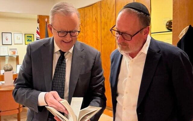 Rabbi Moshe Kahn with Prime Minister Antony Albanese in Canberra. Photo: supplied. Rabbi Moshe Kahn with Prime Minister Antony Albanese in Canberra. Photo: supplied.
