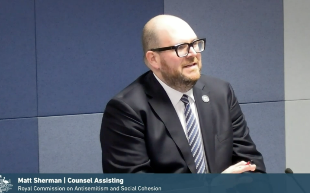 Counsel Assisting, Matt Sherman. Photo: screenshot Counsel Assisting, Matt Sherman. Photo: screenshot