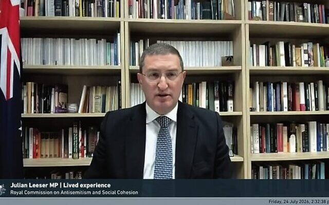 Julian Leeser gives testimony via video link. Julian Leeser gives testimony via video link.