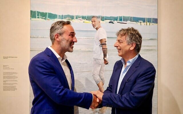 Alex Ryvchin and Greg Shand with Michael Zavros' artwork. Photo: supplied Alex Ryvchin and Greg Shand with Michael Zavros' artwork. Photo: supplied