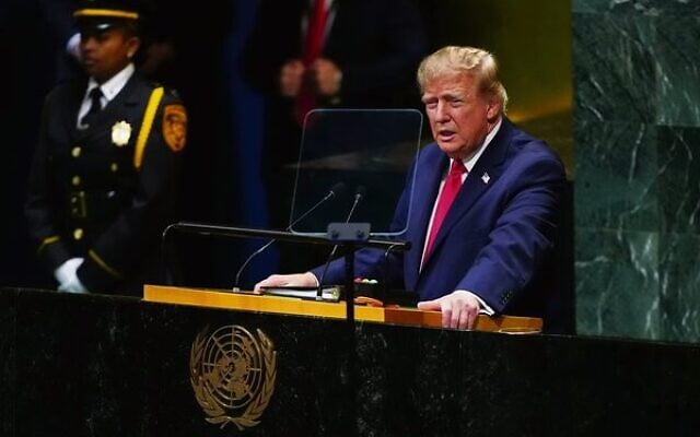 President Donald Trump speaks to the UN General Assembly on Tuesday.
Photo: AP Photo/Julia Demaree Nikhinson President Donald Trump speaks to the UN General Assembly on Tuesday.
Photo: AP Photo/Julia Demaree Nikhinson